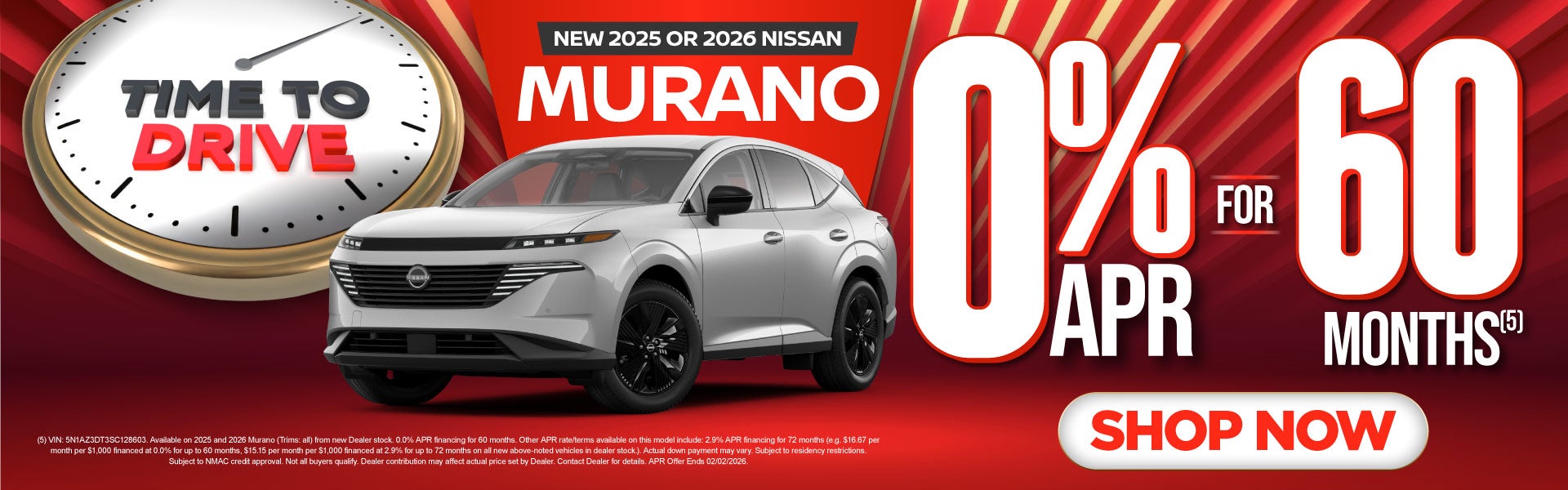 2025 or 2026 Nissan Murano 0%/60 months (5) 