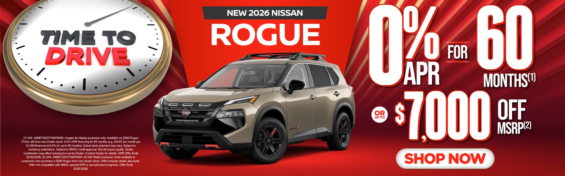 2026 Nissan Rogue "0%/60 months (1) OR up to $7,000 off MSR