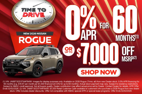 2026 Nissan Rogue "0%/60 months (1) OR up to $7,000 off MSR