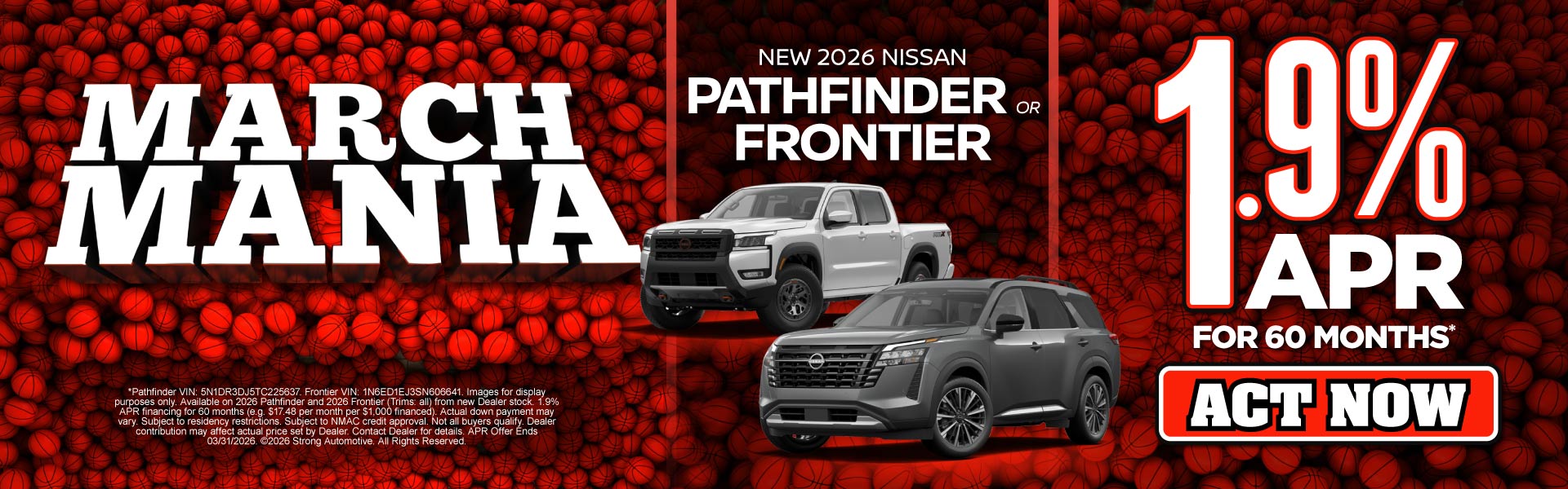 2026 Nissan Pathfinder / 2026 Nissan Frontier	1.9% APR for 6