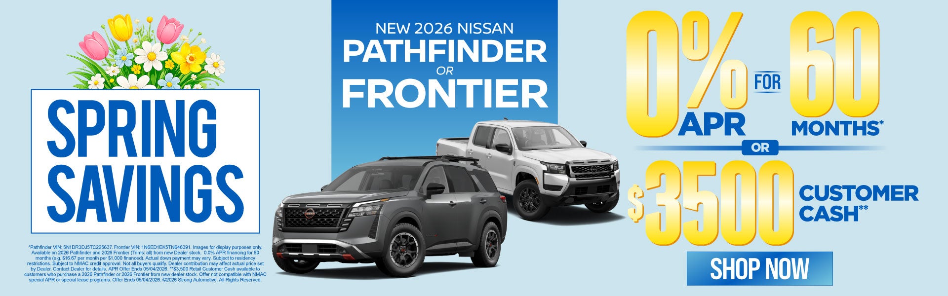 2026 Nissan Pathfinder / 2026 Nissan Frontier	"0% APR for 60