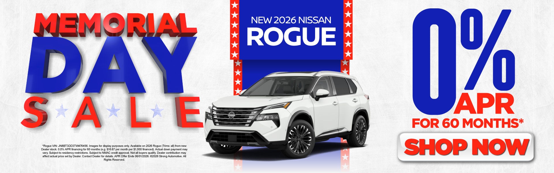2026 Nissan Rogue	0% APR for 60 months*