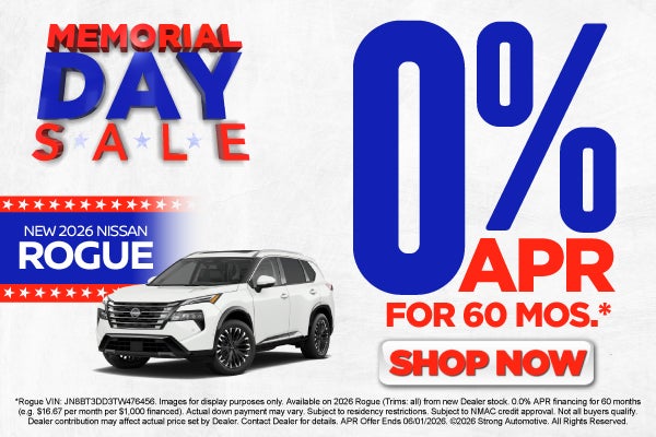 2026 Nissan Rogue	0% APR for 60 months*