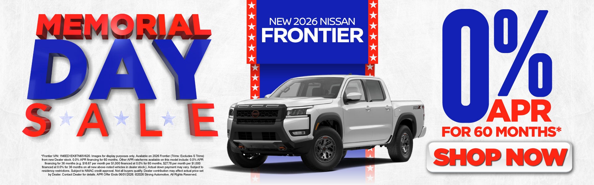 2026 Nissan Frontier	0% APR for 60 months*