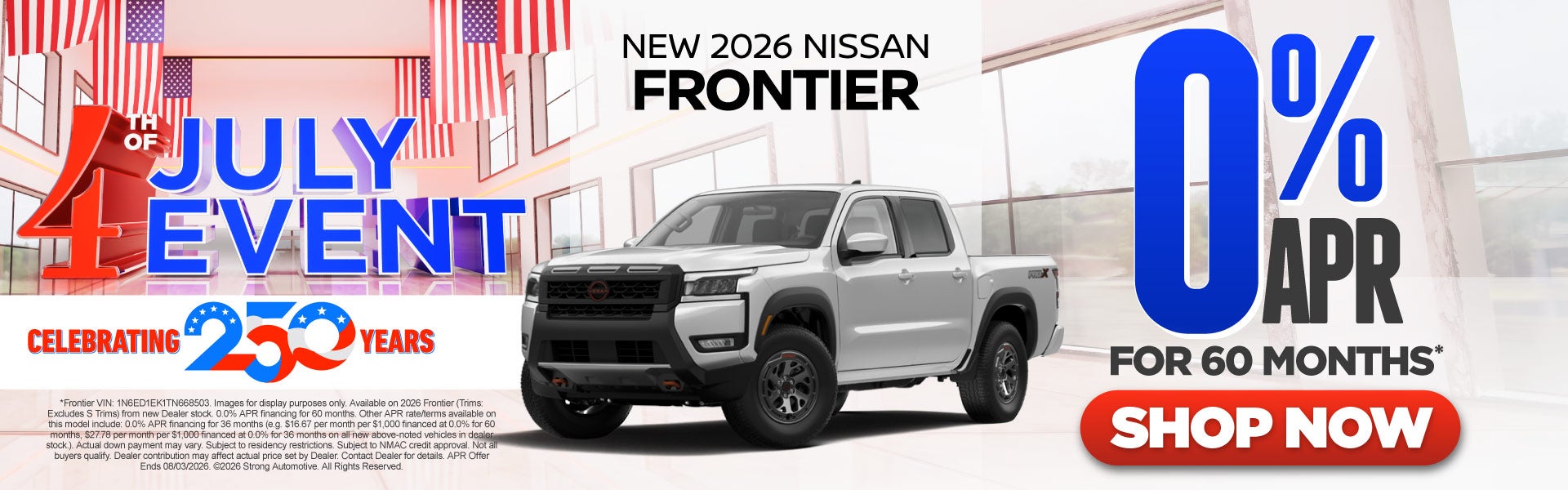 2026 Nissan Frontier	0% APR for 60 months*
