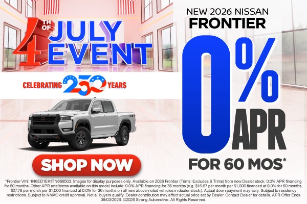 2026 Nissan Frontier	0% APR for 60 months*