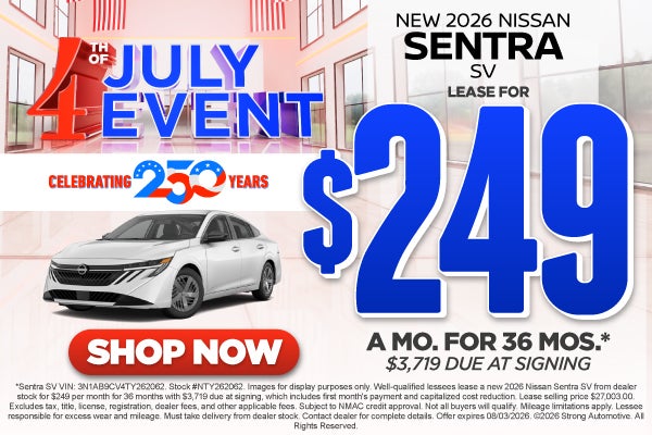 2026 Nissan Sentra SV	"Lease for $249/Month for 36 Months* $