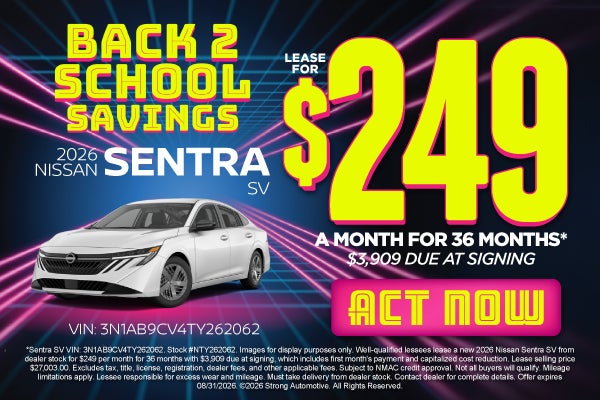 2026 Nissan Sentra SV	"Lease for $249/Month for 36 Months* $