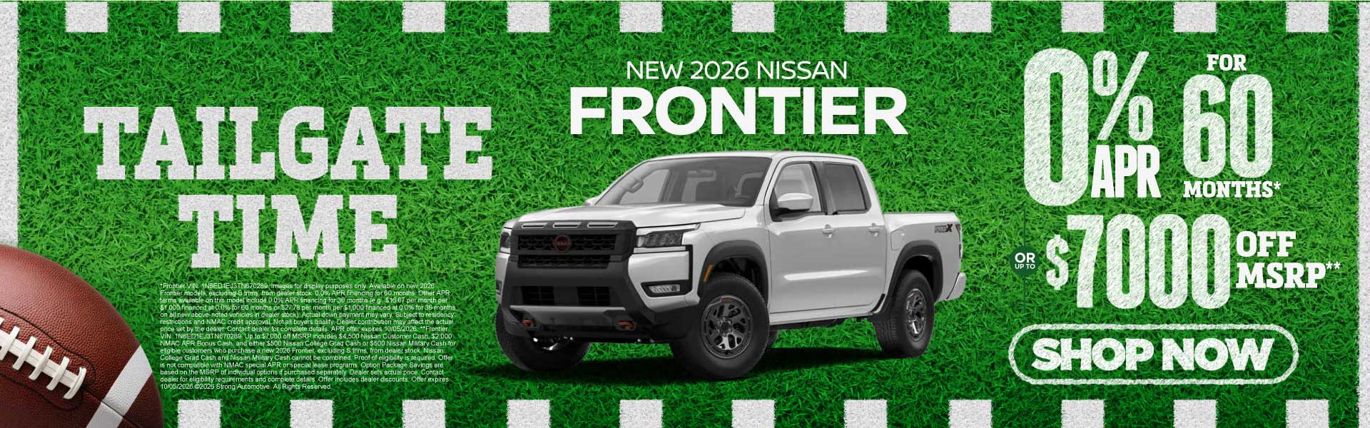 2026 Nissan Frontier	"0% APR for 60 months* OR up to $7,000 