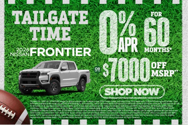2026 Nissan Frontier	"0% APR for 60 months* OR up to $7,000 