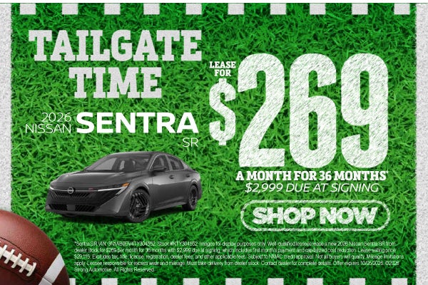 2026 Nissan Sentra SR	"Lease for $269/Month for 36 Months* $