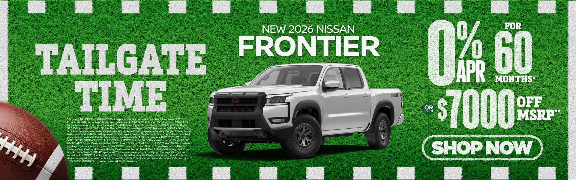 2026 Nissan Frontier	"0% APR for 60 months* OR up to $7,000 